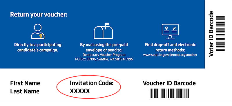 Find the invitation code located on the back of the Democracy Vouchers that were mailed to you.